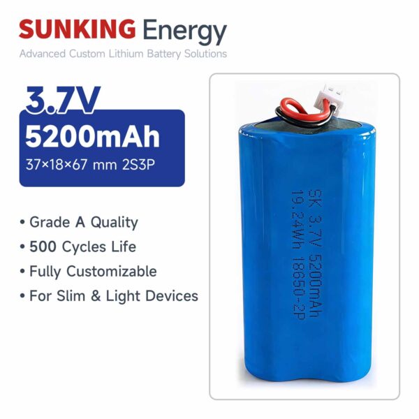 SK 3.7V 5200mAh Lithium Battery Pack 18650-2P