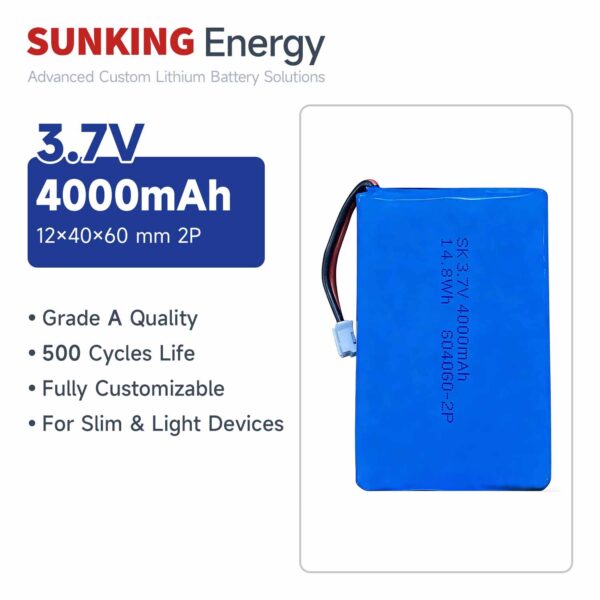 3.7V 4000mAh Lithium Battery Pack 604060-2P