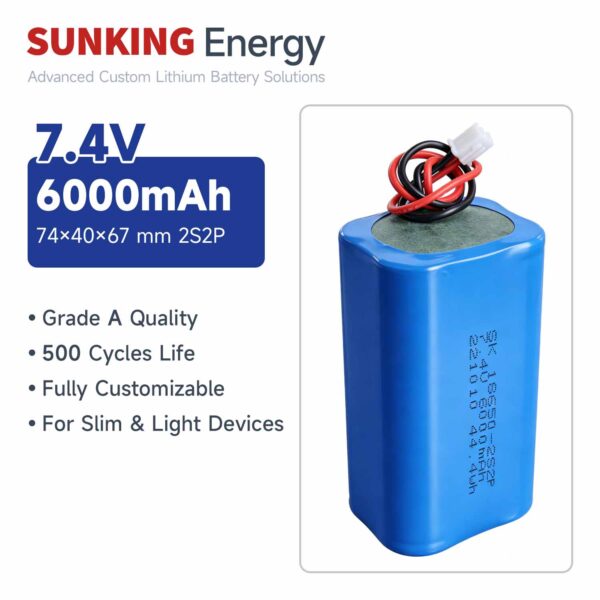 7.4V 6000mAh Lithium Battery Pack 18650-2S2P