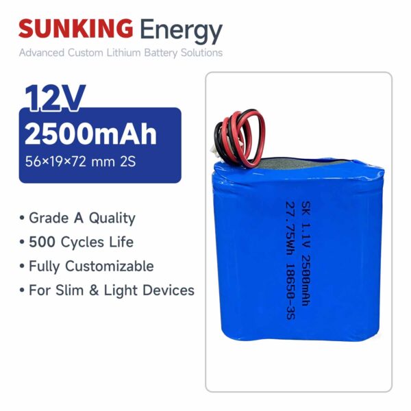12V 2500mAh Lithium Battery Pack 18650-3S