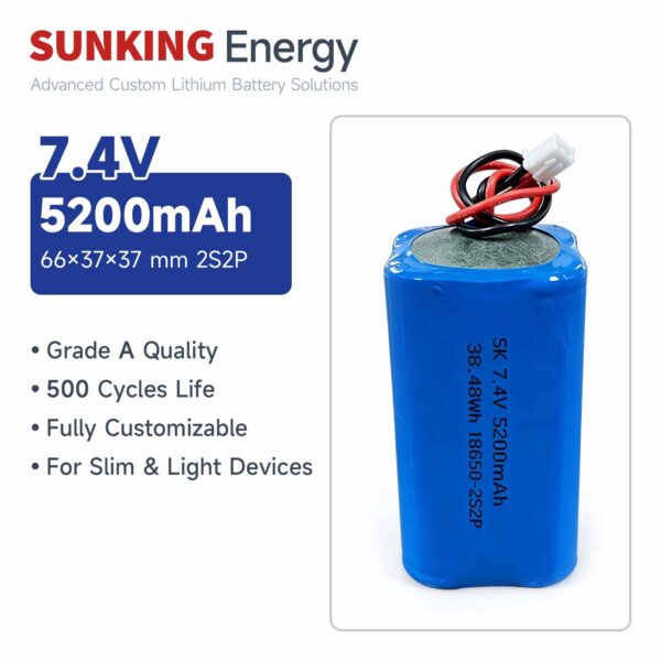 7.4V 5200mAh Lithium Battery Pack 18650-2S2P