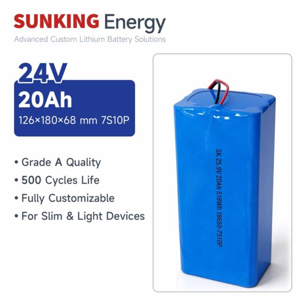 24V 20Ah Lithium Battery Pack 18650-7S10P
