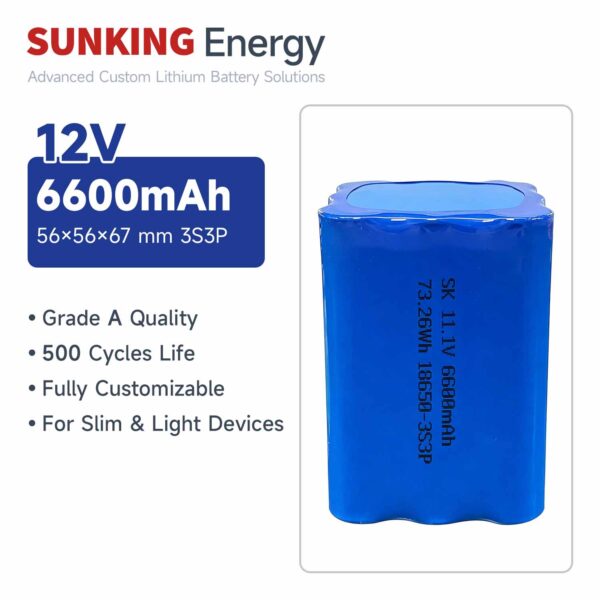 12V 6600mAh Lithium Battery Pack 18650-3S3P